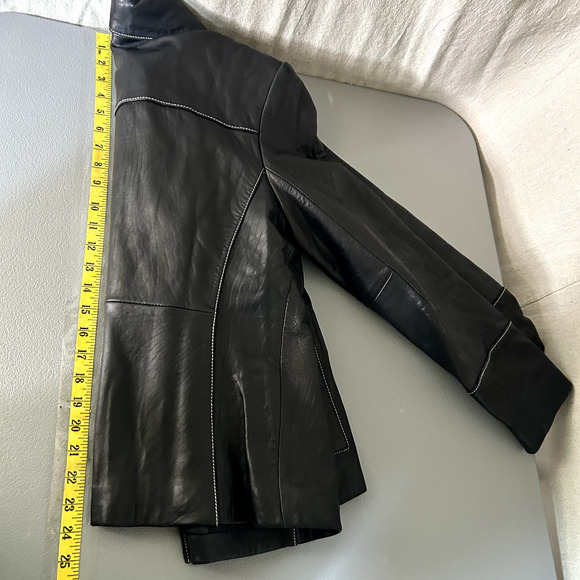 Michael Kors Womens Black Leather Jacket Size M Supple Motorcycle Biker Coat - Picture 10 of 11